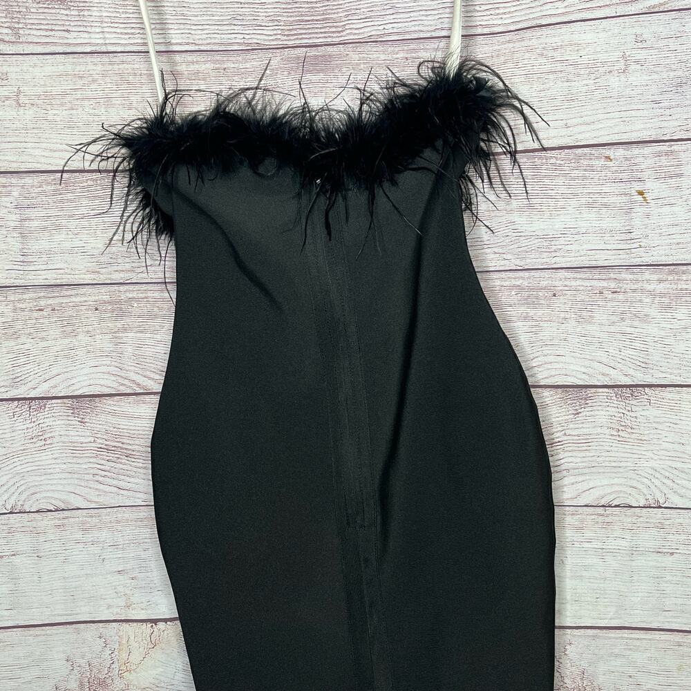 Superdown Ramona Bustier Black Feather Trim Party Mini Dress Size Small - Picture 9 of 14